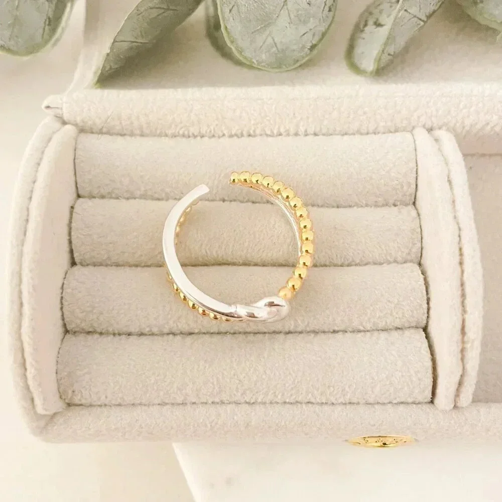 925 Sterling Silver & Gold Two Tone Ring Knot Ring Minimalist Dainty Ring